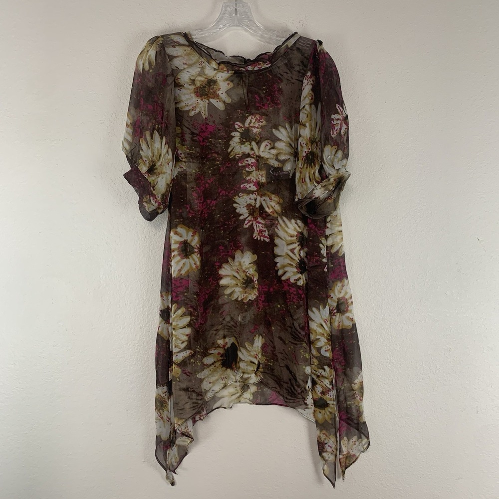 Pretty Angel Dress Womens Large Sheer Floral Boho Flowy Artsy Silk Romantic Soft